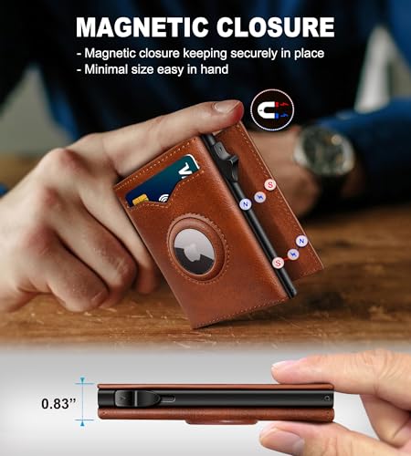 Airtag Wallet for Men,with Cash Pocket 2 ID Window 9-12 Cards,Metal Case Smart Slim Pop Up Credit Card Holder Flip with Magnetic Closure RFID Blocking Trifold wallet with Gift Box4