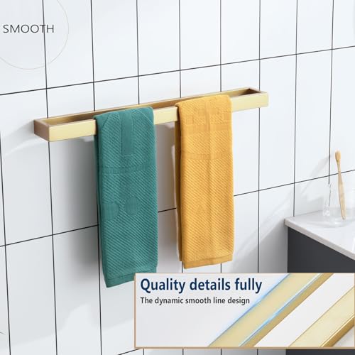 Image of KOKOSIRI Towel Bar Brushed Gold Bath Towel Holder 24 Inch Kitchen Towel Hanger Rack Stainless Steel Bathroom Hardware Wall Mounted, 1 Pack B4008BG-L24