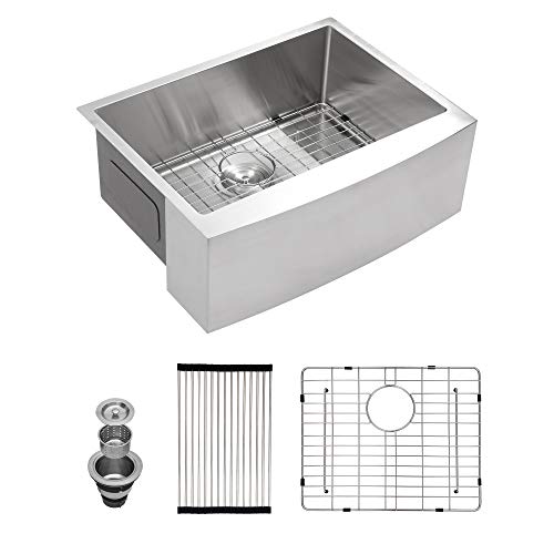 Free Shipping 🛒 Lordear 28 x 21 inch Farmhouse Sink Apron Front 16 Gauge Stainless Steel Deep Single Bowl Kitchen Farm Sink Basin