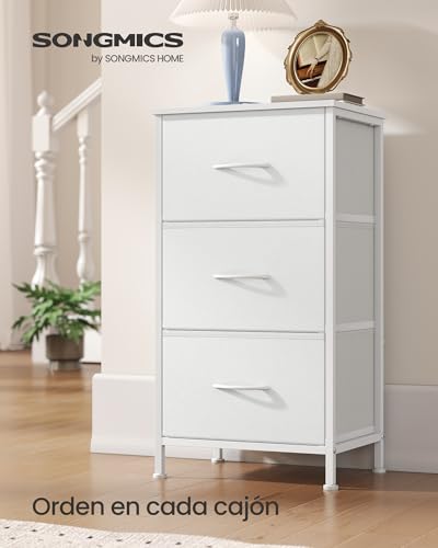 Miniatura 3 de Songmics Cómoda, 3 Cajones De Tela, Acero, Mdf, Tela No Tejida, Para Dormitorio, Armario, Pasillo, Salón, Blanco Nube Y Blanco Nieve Lgs313wh01