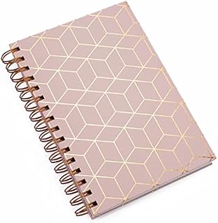 Fashion Stationery A5 Wirobound Notebooks Hardback Lined Note Book Notepad Writing Journal in a Grey, Pink or Lilac Metallic Gold Geometric (Pink)