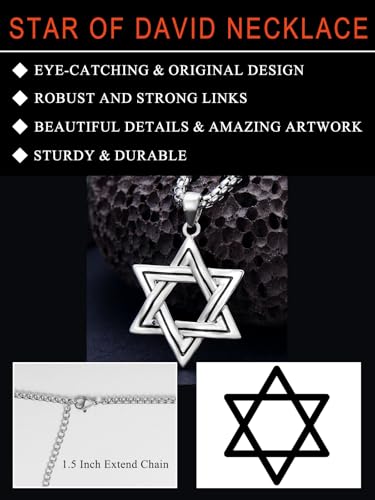 Seiyang Star of David Necklace 925 Sterling Silver Jewish Star Pendant Estrella de David Jewelry Gifts for Men(with Gift Box)4
