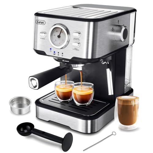 Gevi 15 Bar Espresso Kaffeemaschine Espressomaschine mit professionellem Milchaufschaumdüse,Edelstahl-Espressomaschinen für Cappuccino,Latte & Macchiato,1,5L Wassertank, schwarz