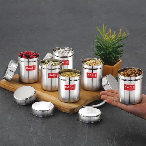 Image of HAZEL Stainless Steel Kitchen Containers Set of 6, 200 ML | Air Tight Storage Box for Kitchen | Durable Steel Storage Containers for Kitchen Storage