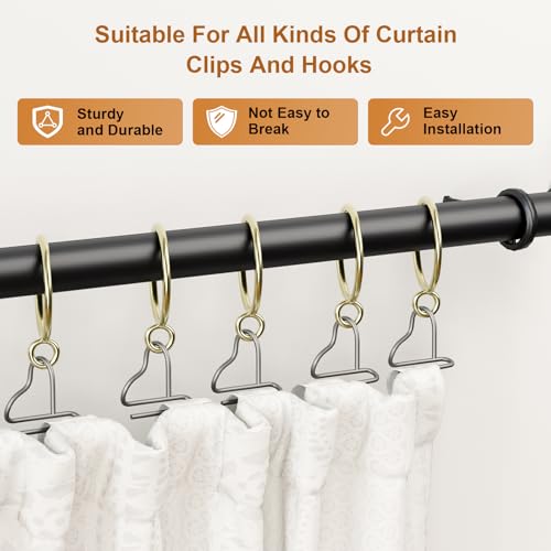 GASRONS 50 Packs Gold Metal Curtain Rings with Eyelets, 1.25 inch Inner Diameter Drapery Rings Apply for Curtain Rods(Fits Up to 1-Inch Rod)