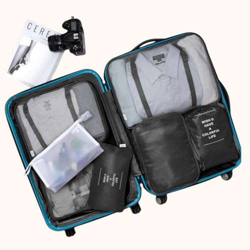 Packing Cubes 7 Pcs Travel Luggage Packing Organizers Set with Toiletry Bag (Black)2