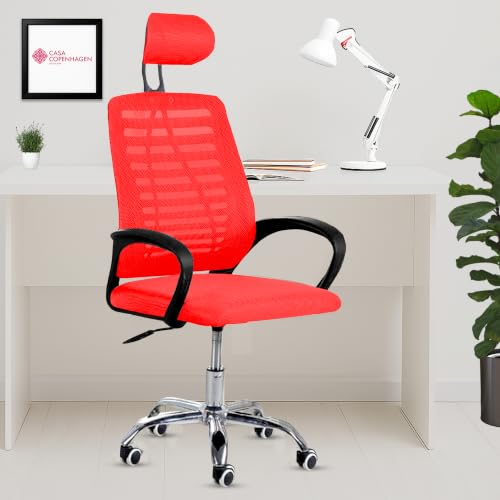 Image of Casa Copenhagen,Mesh Office Desk Chair,Rocking Chair,Ergonomic Computer Chair Adjustable with Headrest and Comfortable Armrest Swivel Chair -Red & Black Handle