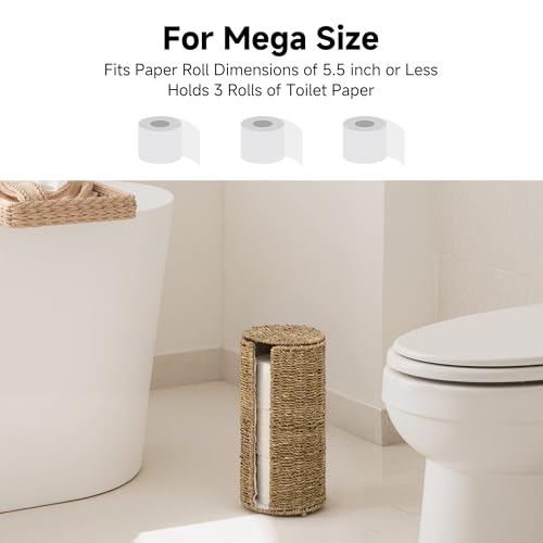 StorageWorks Seagrass Free Standing Toilet Paper Holder Stand for Bathroom, 3 Rolls of Toilet Tissue Storage with a Built-in Cloth Lining, Toilet Roll Holder Stand with Lid - Image 6