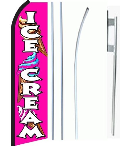 Ice Cream King Swooper Feather Flag Sign Kit with Pole and Ground Spike