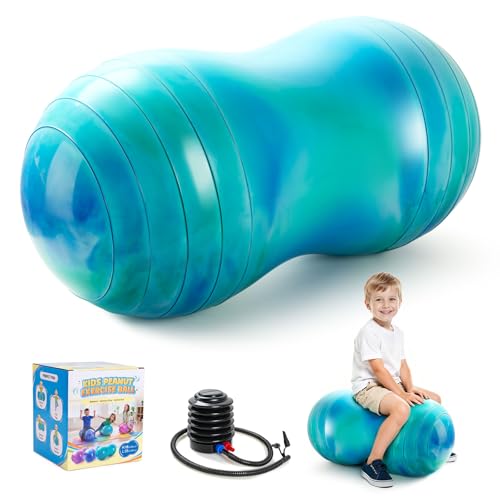 ZOOJOY Peanut Ball for Kids and Adults 18x35 / 20x39 Yoga Ball Chair for Pregnancy Labor Physical Therapy Sensory Wiggle Seat Core Strength Balance - Anti-Burst Peanut Exercise Ball with Pump