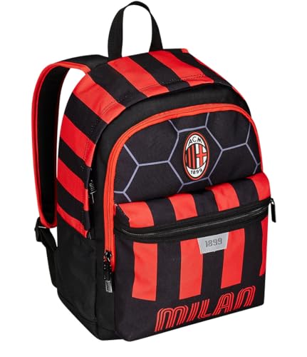 Zaino Scuola A.C. MILAN Calcio - PATH OF VICTORY, Nero Rosso - Zaino Doppio Scomparto - Tasca Porta Borraccia, Zaino Bambino - Maxi Capienza