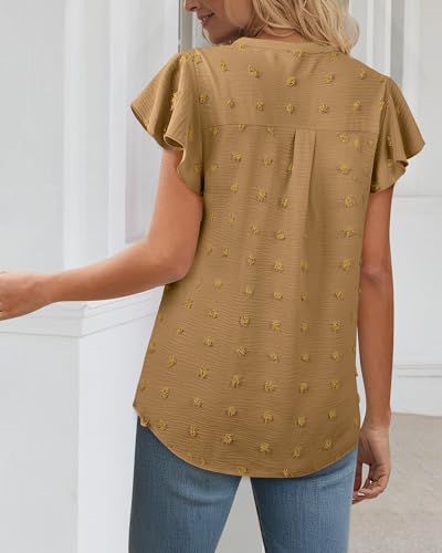 Gaharu Women's Notch V Neck Short Sleeve Chiffon Shirts Casual Lace Blouse Top3