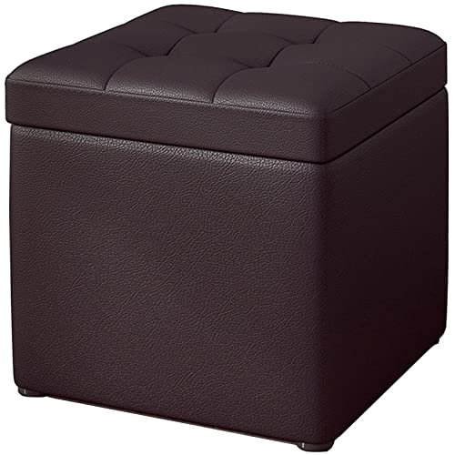 Pouf de rangement en cuir marron 30x30x35 cm avec coffre carré - 2