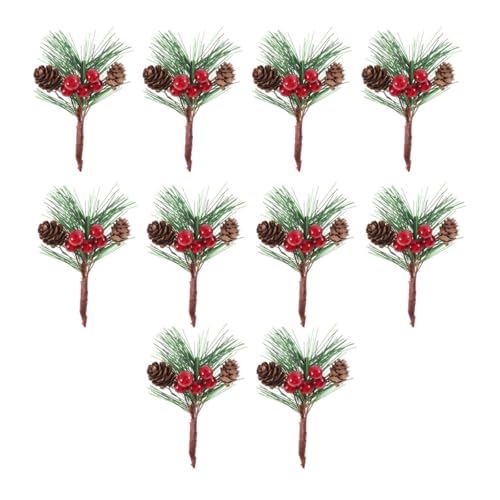 10pcs Mini Pine Picks with Berries and Pinecones Artificial Christmas Decoration for Wreaths Centerpieces and Home Decor for Fes