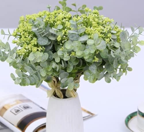 huaao Bouquet De Fleurs Artificielles Faux Bébés Souffle 12pcs, Gypsophile Réaliste avec Feuilles D'eucalyptus Arrangements Banquet Floraux Décoration de...