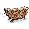 Primachen Firewood Rack Outdoor and Indoor with Wheels & Kindling Wood Hooks, Firewood Storage, Fireplace Wood Storage Rack Movable, Waterproof Stable Log Holder for Fireplace Patio Organizer