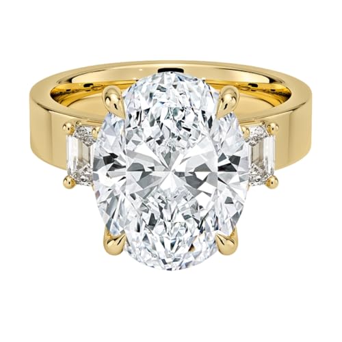5 CT Oval Cut Lab Grown Diamond Emerald Three Stone Engagement Ring