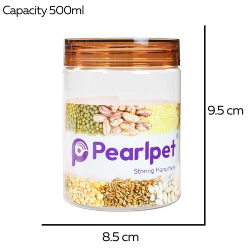 Image of PEARLPET Plastic Containers for Kitchen Storage | Plastic Container Set with Spoon | BPA-Free, Stackable Jars | Brown, 500 ML (Set of 3)