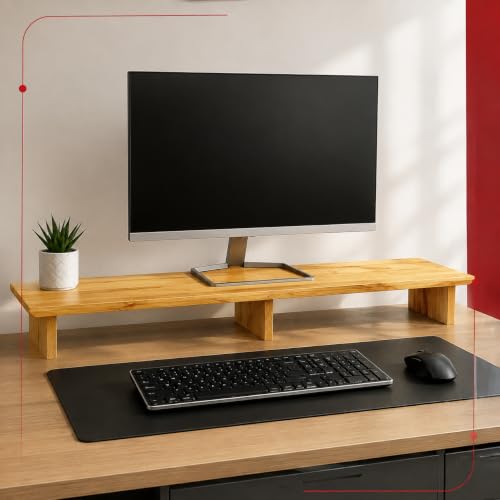 Bniture Monitor Stand Riser for Desk | 100 cm Wide Computer Monitor Shelf with Keyboard Storage | 17 mm Engineered Wood | Desktop Organizer for Home & Office (Giant Wood , HXMD103) Deal