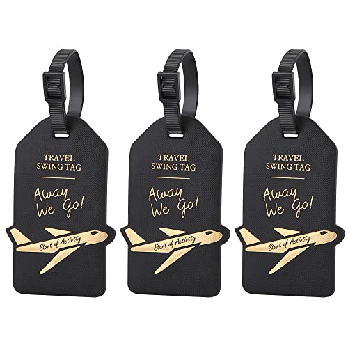 TITIROBA Kofferanhänger PVC Gepäckanhänger mit Adressschild Geeignet für Koffer Handtasche 3 Stücke Schwarz