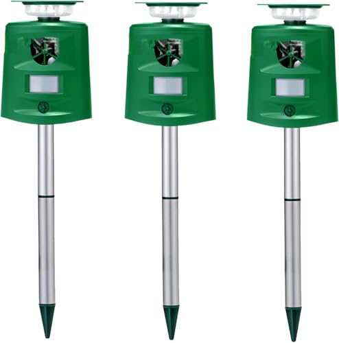 Citybaby動物撃退器 猫よけ ソーラー充電式360 °超音波 15m感知範囲 警報音 赤外線センサー 鳥よけ 動物撃退機 害獣撃退 猫退治 犬よけ ネズミ除け 省エネ設計 USB充電&ソーラー充電 IP68防水 屋外 害獣対策 畑/庭保護 (A,3個