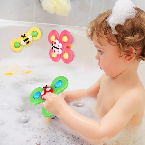 Ainiv Saugnapfer Drehspielzeug, 3 Stück Saugnapf Spinner Toys, Finger Hand Spinner, Cartoon Badespielzeug Wasserspielzeug, Sensorisches Sensorik Spielzeug für Baby, Fidget Toys Geschenke für 1-6 Jahre