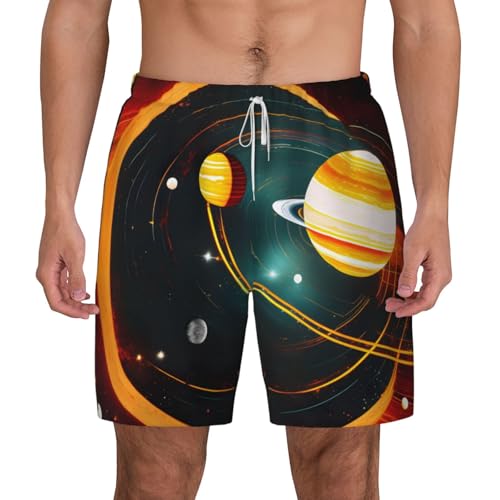 Solar System Jupiter Saturn Men's Soft Double Swim Shorts, Lounge Swiming Shorts Pants Breathable Summer