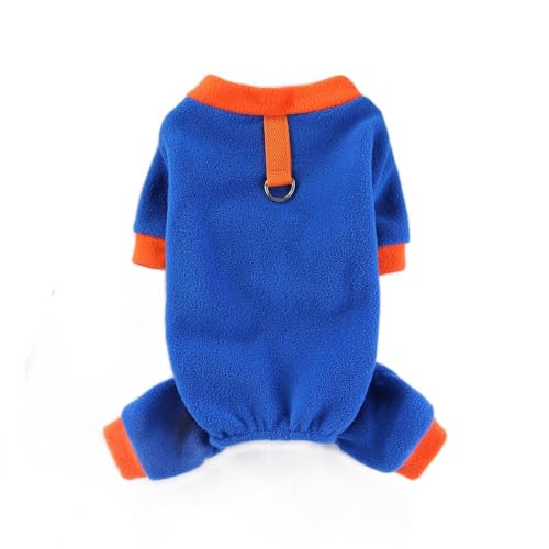 Morycat犬服 ロンパース カバーオール 防寒 暖かい つなぎ ドッグウエア 秋冬 ジャケット Dカン 厚い 四つの足 抜け毛対策 保温 ふわふわ 寝間着 お散歩お出かけ服 小中型犬用 (ブルー,XS)