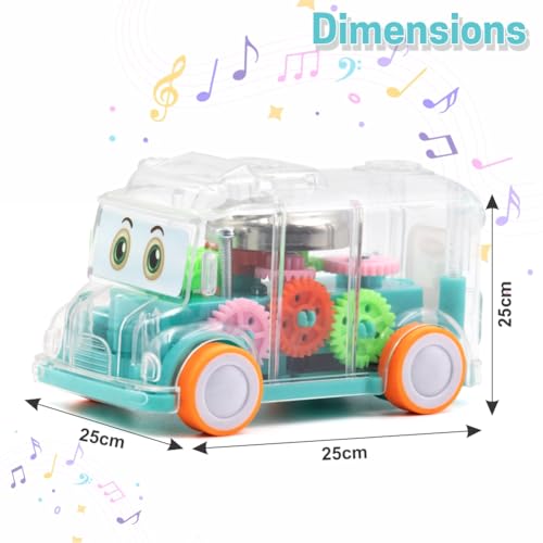 Image of ADITI TOYS Transparent Gear Bus for Kids, Mini School Bus with Tinkling Sound and Light Toy for Kids Above 3 Years, BIS Approved (Ligth Blue)