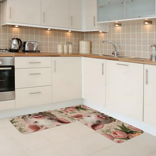 Juego de 2 tapetes de cocina confortables y decorativos, alfombras texturizadas antideslizantes 3