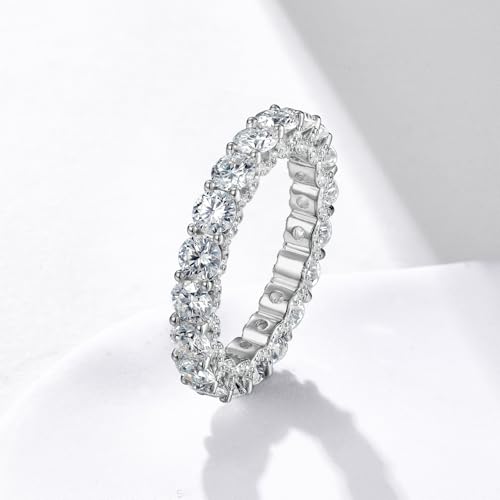 WES Wedding Band Ring for Women, 5.3cttw D Color VVS1 Lab Created Diamond Ring,Round Cut Sterling Silver Moissanite Eternity Ring, Anniversary Engagement Stackable Rings (6)3