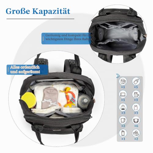 Dikaslon Großer Wickelrucksack Wickeltasche Kinderwagengurte für Eltern – Ansicht 7