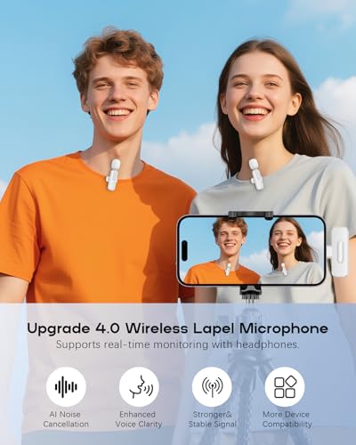 Wireless Mini Microphone for iPhone - 2 Pack Lavalier bluetooth Microphone for Video Recording, 2 In 1 Noise Reduction Lapel Mic for Ipad, Android, Clip-on Mini Mic for Tiktok Youtube Vlog Podcast - Image 3