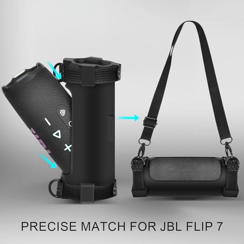 Image of ANKHOH Case for Jbl Flip 7 Portable Waterproof Drop-Proof Bluetooth Speaker, Wireless Travel Silicone Carrying Gel Cover Soft Skin with Bicycle Fixing Strap and Shoulder Strap (Black)