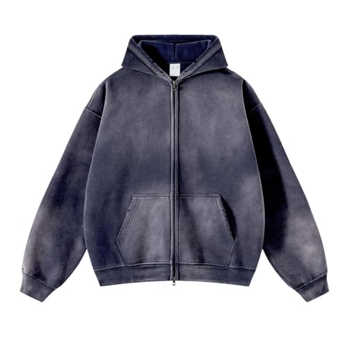 TAIOYHD Sudadera con Capucha y Cremallera for Hombre, con Forro Polar, for Gimnasio, Running, Invierno, Mezcla de algodón de 360 g, Talla 18-25 años, Ligera y Resistente al Viento.(Navy Blue,S)