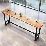 YKLYTBD Solid Wood Bar Height Table, Long Narrow High Top Pub Table with Natural Live Edge & Metal Legs, Industrial Counter Height Dining Table for Kitchen, Living Room, Window, or Cafe