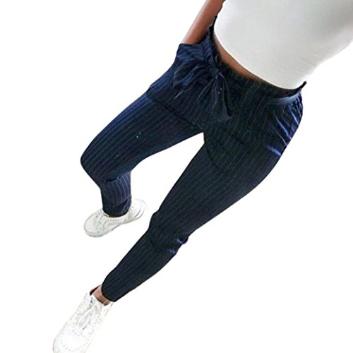 JYC Pantalones para Mujer,Vaqueros Talle Bajo Cortos Running,Pantalones Deportivos, Rayas Alto Cintura Harén Arco Corbata Elástico Cintura Casual Pantalones (M, Azul Oscuro)