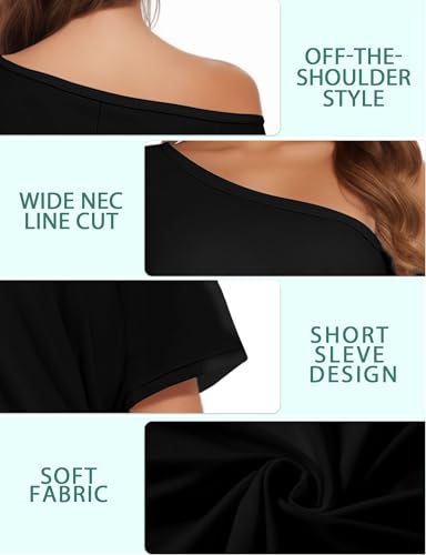 Buauty Womens Summer Off Shoulder Tops Casual Loose Short Sleeve T Shirts One Shoulder Tops Trendy Sexy Cute Tunic Tee4