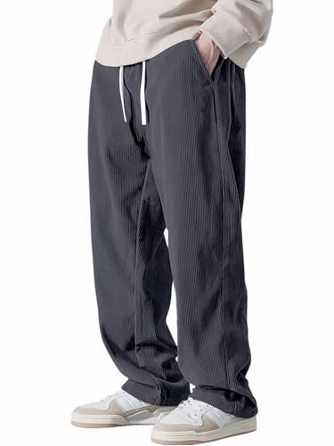 Image of Pinkmint Men's Stretchable Ribbed Track Pants | Poly Lycra Relaxed Fit Trousers | Elastic Waist Drawstring Joggers | Casual, Gym, Lounge Wear for Men