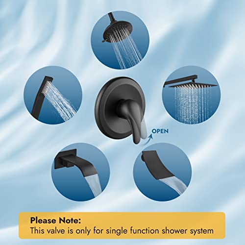 Cinwiny Matte Black Pressure Balancing Shower Valve Single-Function Single Handle Shower Trim Kit With Cartridge,Wall Mounted Brass Male Thread Rough-In Valve Bathroom Shower Valve Body Mixer #TOP2