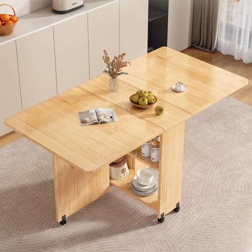 AYHARYLH 折りたたみテーブル 折り畳みテーブル コンパクトテーブル ドロップリーフ 拡張 蝶番 ロックキャスター 付き 省スペース 一人暮らし 賃貸 アパート キッチン リビング 小部屋 ダイニング(80*50*75cm)