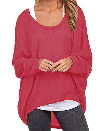 Image of ZANZEA Women's Off The Shoulder Batwing Tops Casual Loose Oversized Tshirts Long Sleeve Fall Pullover Sweater Tops