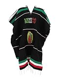 Leos Imports Lupita Virgen de Guadalupe Black Mexican Poncho - Unisex V-Neck Fringed Poncho