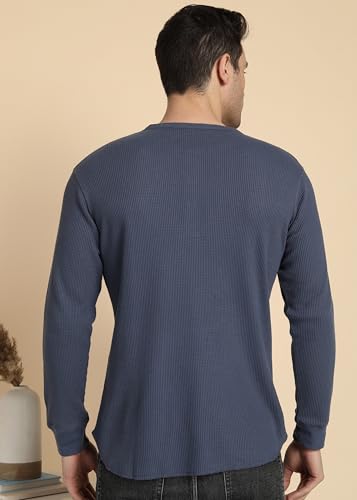 Image of Alan Jones Clothing Men's 100%Cotton Regular Fit Waffle Henley Neck Long Sleeve T-Shirt