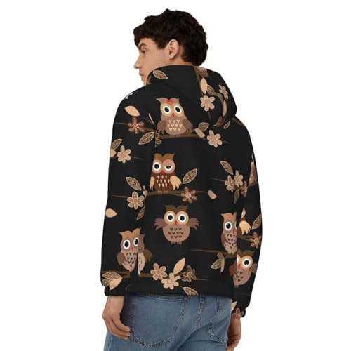 Sweat à capuche hibou marron pour homme coupe décontractée