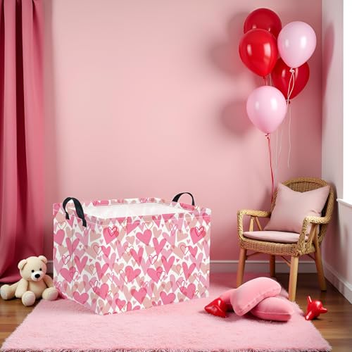 Image of Rectangular Valentines Basket for Women Girls Storage Bin Organizer Box Shelf Room Decor(Romantic Hearts)