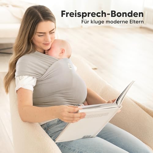 KeaBabies Babytrage Ab Geburt - Atmungsaktive Babytragetücher, Babytrage Neugeborene Ab Geburt, Babytuch Tragetuch Baby Neugeborene, Kleinkind Handfreie Baby Carrier (Stone Gray)