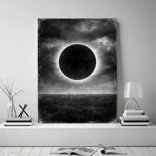 Affiche noir et blanc Le grunge éclipse tableau toile decoration murale - 2