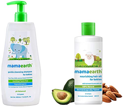 Image of Mamaearth Gentle Cleansing Natural Baby Shampoo (400 Ml)&Mamaearth Nourishing Baby Hair Oil, With Almond & Avocado Oil - 200 Ml