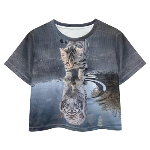 Image of Kids T Shirt Short Sleeve Crop Tops for Girls Summer Clothes Pullover Tees Shirt 5-14